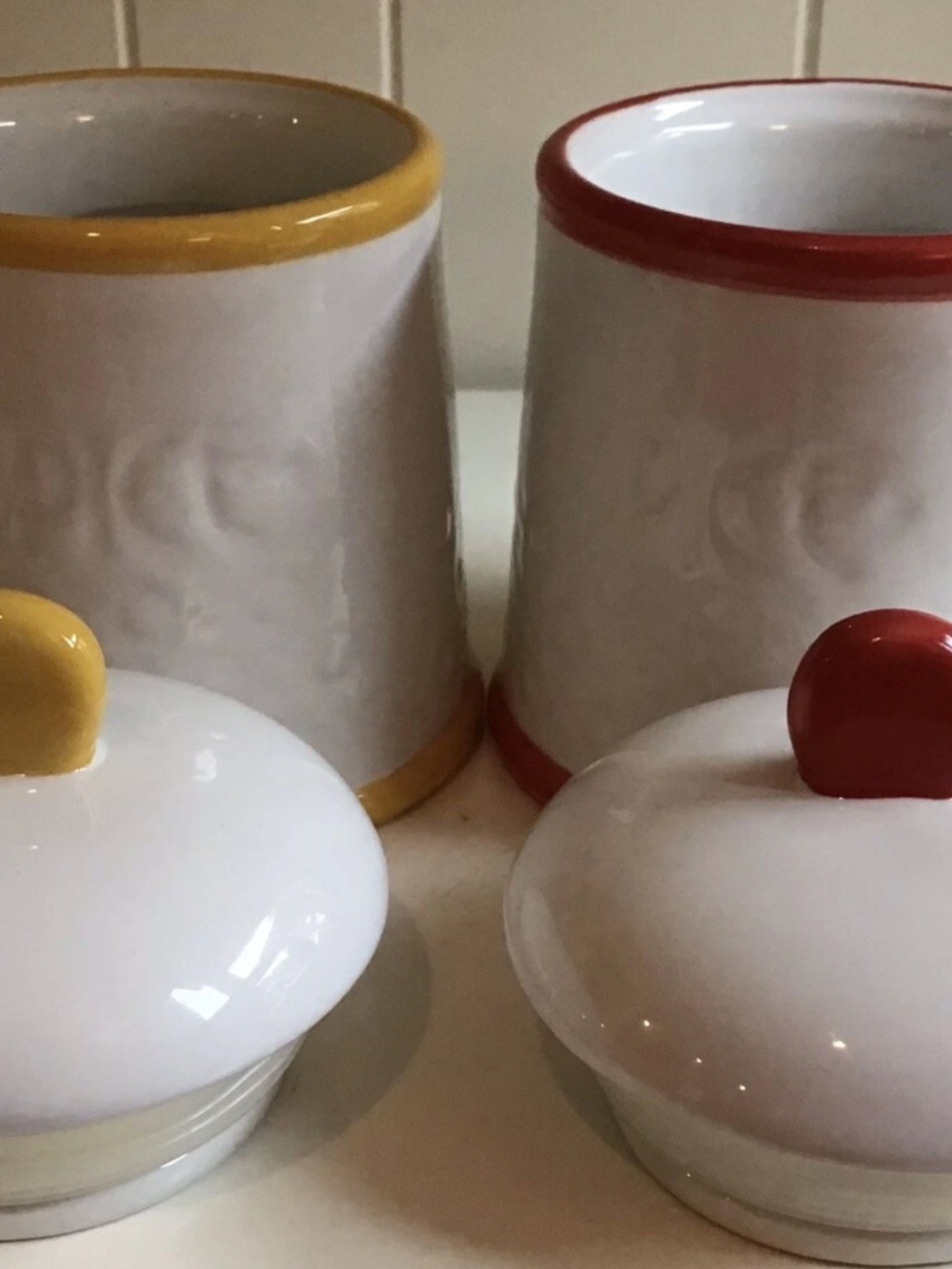 Anthropologie Biscuit Striped Spice Jars Set of 2 Red & Yellow - Picture 6 of 6